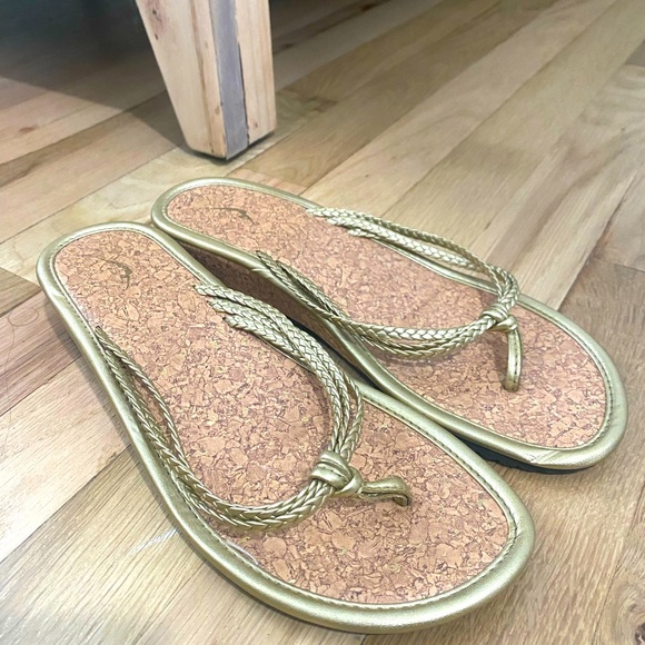 Gold/Cork Sandal Wedges - Picture 1 of 2